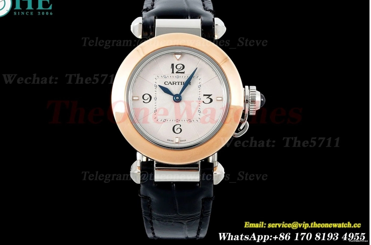 Cartier 30mm AF Dial Ladies Quartz De RG LE White Black Pasha 0303